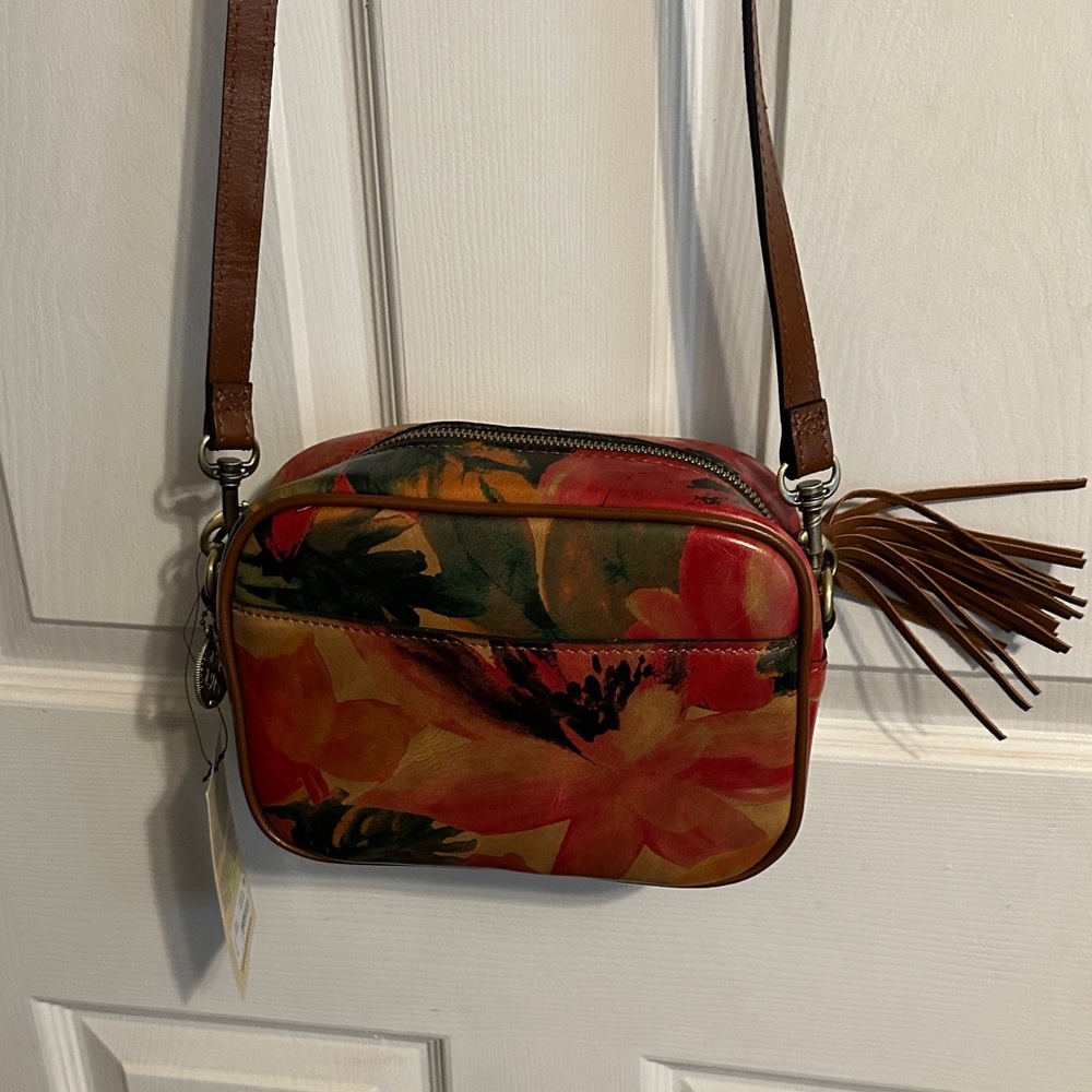 Patricia Nash Floral Crossbody Bag in Red, Brown, Green